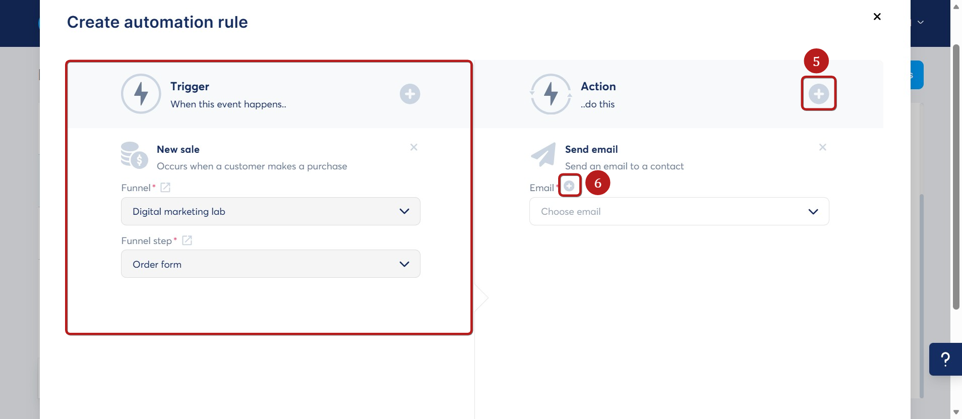 Creating a new-sale automation rule in systeme.io