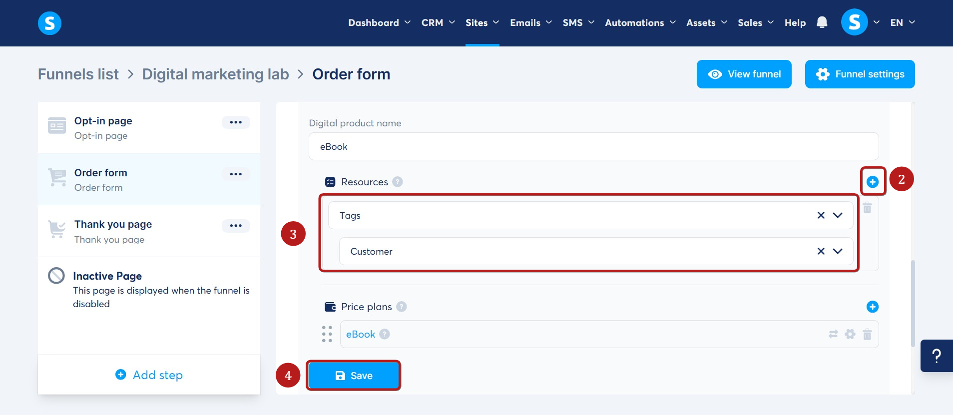 Assigning a product tag to an ebook offer in systeme.io